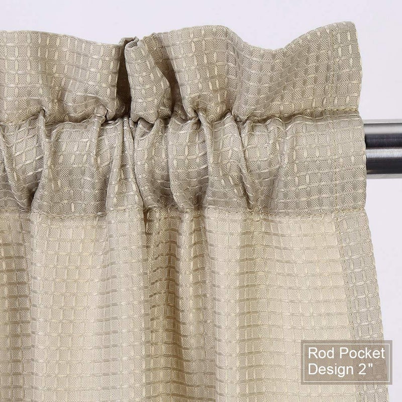 NANAN 3 Pieces Cafe Curtain Setï¼ˆ2 Curtain Tier & 1 Valanceï¼‰, Waffle Woven Half Window Curtains for Bathroom Waterproof Kitchen Window Treatment Set, Plaza Taupe - Image 3